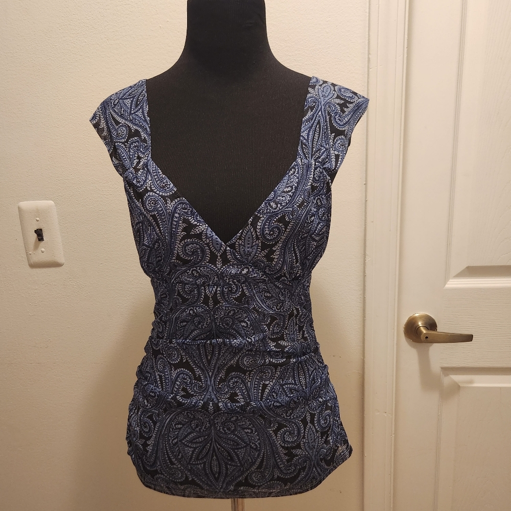 Michael Kors Blue Medium Tank Top Short Sleeve Casual Mandala Design Top